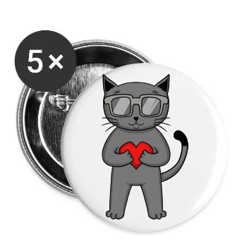 Britisch Kurzhaar Katze mit Sonnenbrille und Herz - Buttons groß 56 mm (5er Pack) - Weiß - Vorne