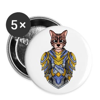 Knight Cat Cat Breed Bengal Cat with Armor - Buttons large 2.2''/56 mm (5-pack) - white - Front