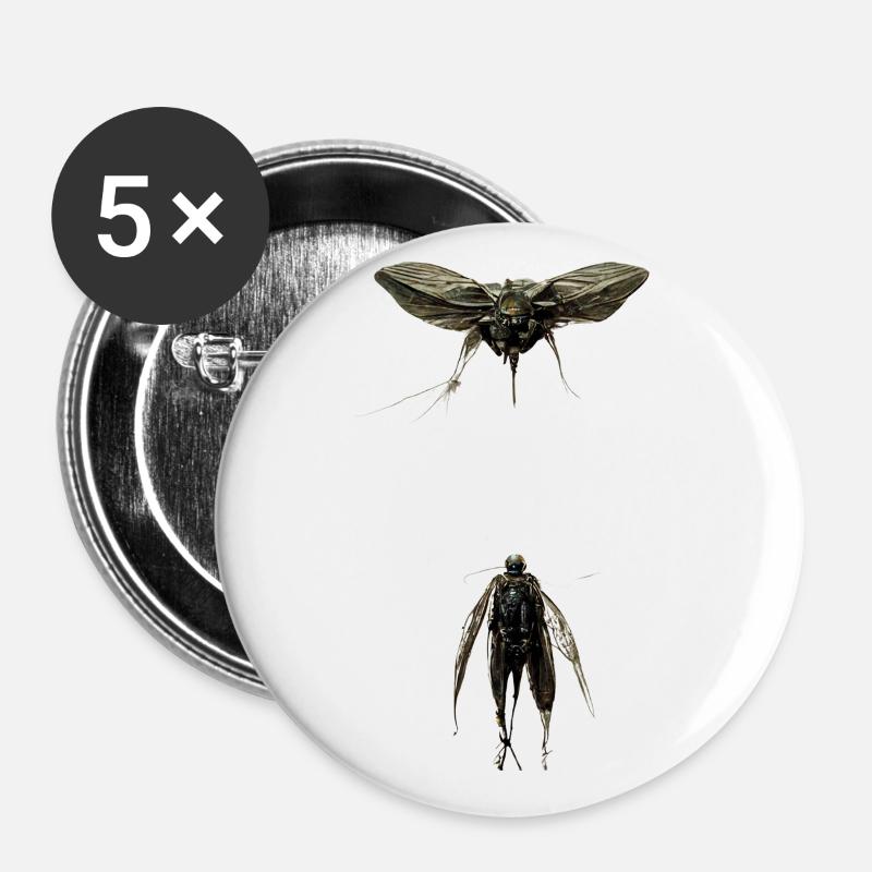 Mechanical Fly: T-shirts and Accessories - Buttons large 2.2''/56 mm (5-pack) - white