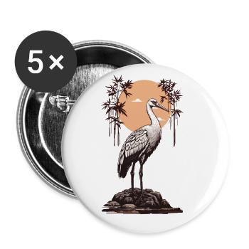Ukiyo-e Crane Art Japonais Oiseau Amour Oiseau - Lot de 5 grands badges (56 mm) - blanc - Devant