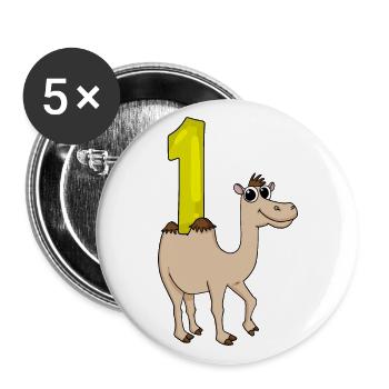 1 Jahr alt - Einschulung - Kamel Motiv - Zahl 1 - Buttons groß 56 mm (5er Pack) - Weiß - Vorne