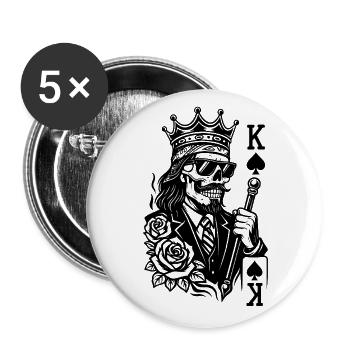 King of Spades – Chicano Skull Style - Buttons groß 56 mm (5er Pack) - Weiß - Vorne