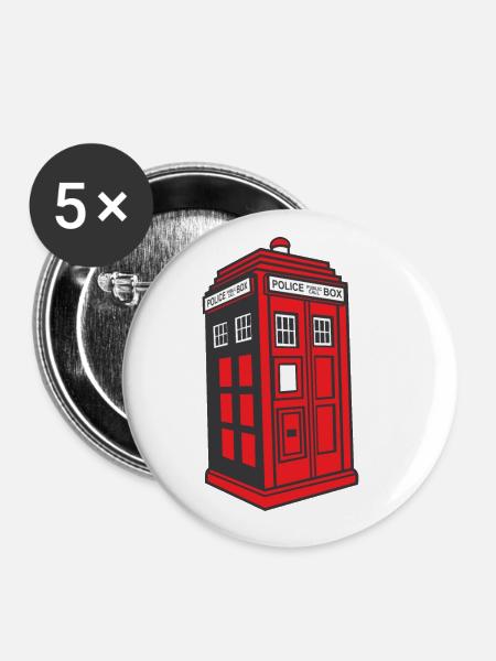 Police Box England - Buttons groß 56 mm (5er Pack) - Weiß