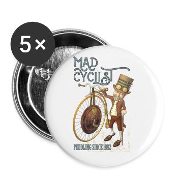 Steampunk Penny Farthing Bicycle Funny Mad Cyclist - Buttons large 2.2''/56 mm (5-pack) - white - Front