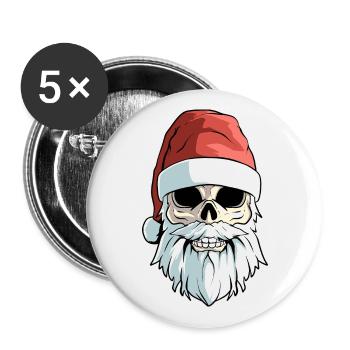 Christmas Funny Bad Santa Claus Skull Heavy Xmas - Buttons large 2.2''/56 mm (5-pack) - white - Front