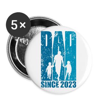 DAD SINCE 2023 PAPA 2 KINDER - Buttons groß 56 mm (5er Pack) - Weiß - Vorne