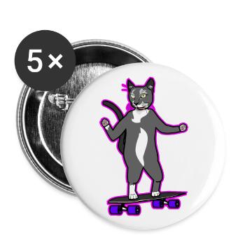 Coole Longboard Katze in pink - Buttons groß 56 mm (5er Pack) - Weiß - Vorne