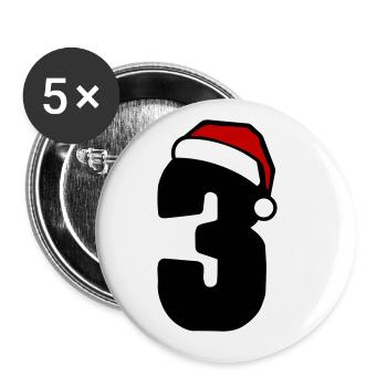 3 Zahl Weihnachten - Buttons groß 56 mm (5er Pack) - Weiß - Vorne