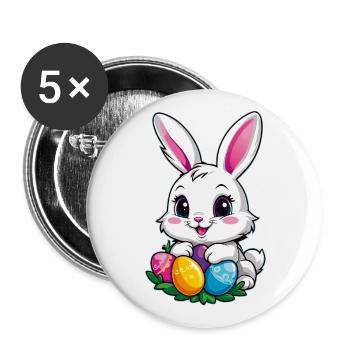Funny little easter bunny with colorful eggs - Buttons large 2.2''/56 mm (5-pack) - white - Front