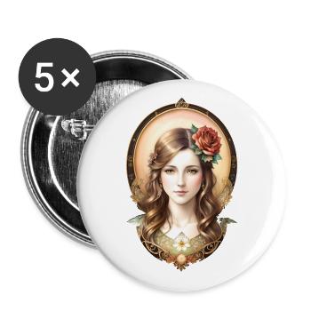 Art Nouveau Woman with Rose - Vintage Portrait - Buttons large 2.2''/56 mm (5-pack) - white - Front