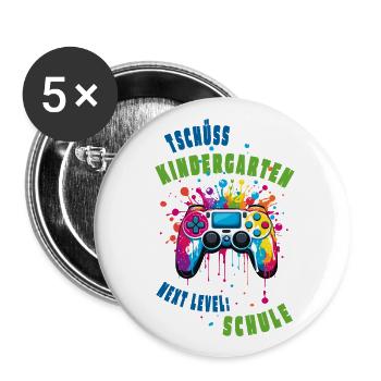 Tschüss Kindergarten! Next Level: Schule - Buttons groß 56 mm (5er Pack) - Weiß - Vorne