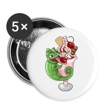 Eisbecher mit Chamäleon - Buttons groß 56 mm (5er Pack) - Weiß - Vorne