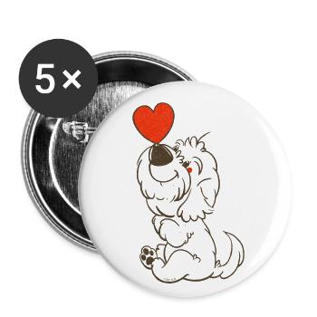 cockapoo Thor with heart brown line drawing - Buttons large 2.2''/56 mm (5-pack) - white - Front