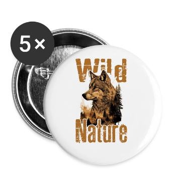 Wolf Wild Nature Wolfskopf Wildnis Wald Bäume - Buttons groß 56 mm (5er Pack) - Weiß - Vorne