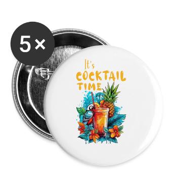 Cocktail Summer Pineapple Macaw Parrot Flower Holiday - Buttons large 2.2''/56 mm (5-pack) - white - Front