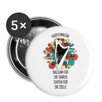 Harfe Geschenk Musikinstrument Musiker Zupfen - Buttons groß 56 mm (5er Pack) - Weiß - Vorne