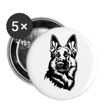 Tête de chien de berger allemand - Lot de 5 grands badges (56 mm) - blanc - Devant