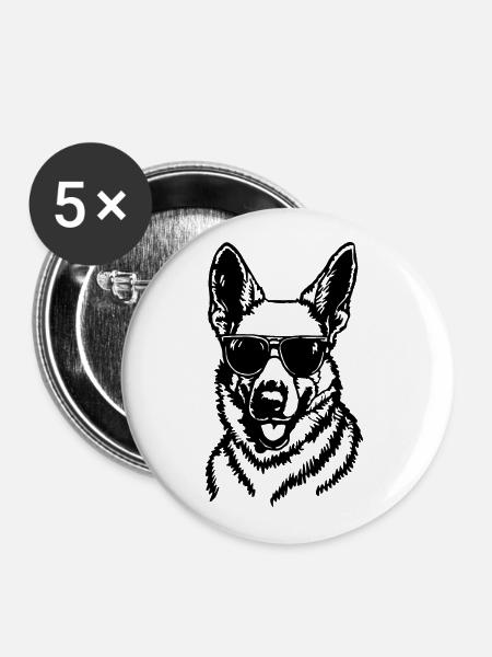 Schäferhund Hund Hundekopf - Buttons groß 56 mm (5er Pack) - Weiß