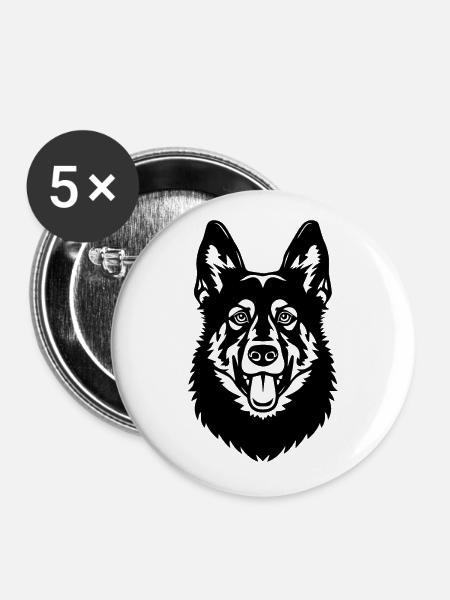 Schäferhund Hund Hundekopf - Buttons groß 56 mm (5er Pack) - Weiß