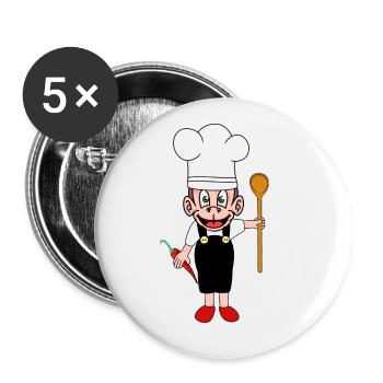 Affen Affe Kochkunst Hobbykoch Gastgeber - Buttons groß 56 mm (5er Pack) - Weiß - Vorne
