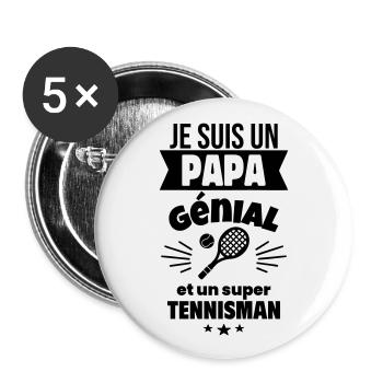 Papa génial & tennisman – idée fête des pères - Lot de 5 grands badges (56 mm) - blanc - Devant