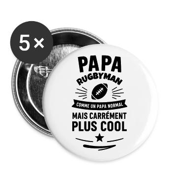 Papa rugbyman – plus cool qu’un papa normal - Lot de 5 grands badges (56 mm) - blanc - Devant