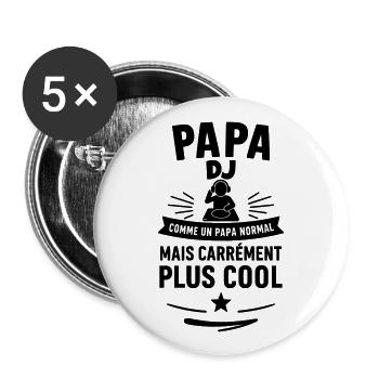 Papa DJ – Cadeau fête des pères original - Lot de 5 grands badges (56 mm) - blanc - Devant