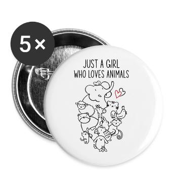 Just a girl who loves animals funny animals - Buttons large 2.2''/56 mm (5-pack) - white - Front