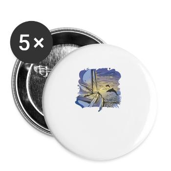 Delfin Delfinschule Säugetier Meer Delfinarium - Buttons groß 56 mm (5er Pack) - Weiß - Vorne