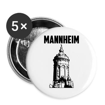 Mannheim Wasserturm Schwarz - Buttons groß 56 mm (5er Pack) - Weiß - Vorne