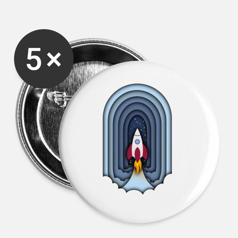 Rocket in papercut optics - Buttons large 2.2''/56 mm (5-pack) - white