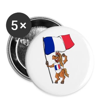 France Fan Horse - Buttons large 2.2''/56 mm (5-pack) - white - Front