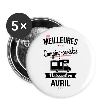 Les meilleures camping-caristes naissent en Avril - Lot de 5 grands badges (56 mm) - blanc - Devant