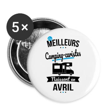 Les meilleurs camping-caristes naissent en Avril - Lot de 5 grands badges (56 mm) - blanc - Devant