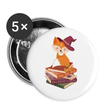 Fuchs auf Halloween-Bücherstapel - Buttons groß 56 mm (5er Pack) - Weiß - Vorne