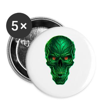 Crâne techno vert - Lot de 5 grands badges (56 mm) - blanc - Devant