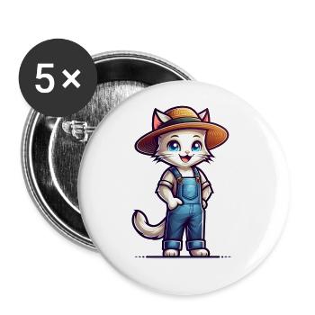 Cute Cat Farmer - Buttons groß 56 mm (5er Pack) - Weiß - Vorne