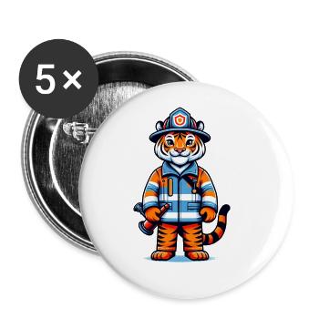 Cute Tiger Firefighter - Buttons large 2.2''/56 mm (5-pack) - white - Front