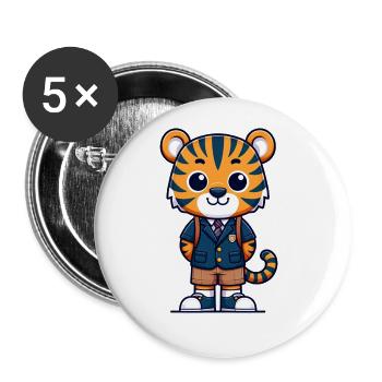 Cute Schoolboy Tiger - Buttons large 2.2''/56 mm (5-pack) - white - Front