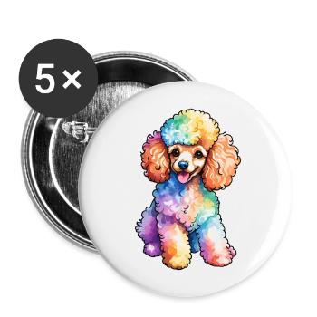 Pudel Wasserfarben - Buttons groß 56 mm (5er Pack) - Weiß - Vorne