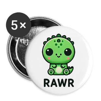 Cute Dino T-Rex Chibi Rawr - Buttons large 2.2''/56 mm (5-pack) - white - Front