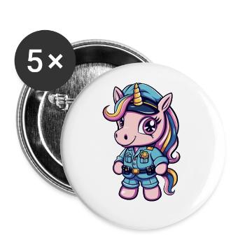 Cute Unicorn Police Officer - Buttons groß 56 mm (5er Pack) - Weiß - Vorne