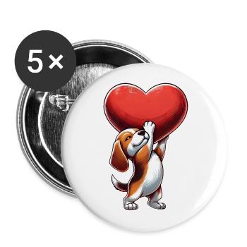 Beagle Herz Verliebt Valentinstag - Buttons groß 56 mm (5er Pack) - Weiß - Vorne