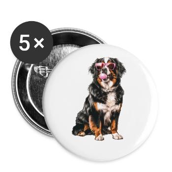 Berner Sennenhund - Buttons groß 56 mm (5er Pack) - Weiß - Vorne
