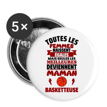 Cadeau Fête des Mères - Maman Basketteuse,basket - Lot de 5 grands badges (56 mm) - blanc - Devant