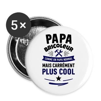 Papa bricoleur – plus cool qu’un papa normal - Lot de 5 grands badges (56 mm) - blanc - Devant