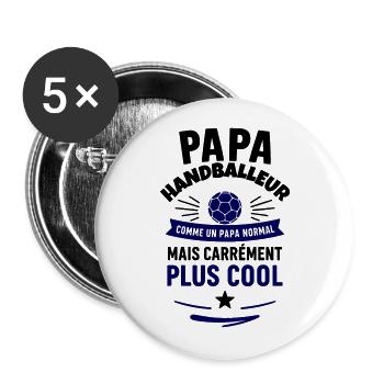 Papa handballeur – Cadeau fête des pères,Handball - Lot de 5 grands badges (56 mm) - blanc - Devant