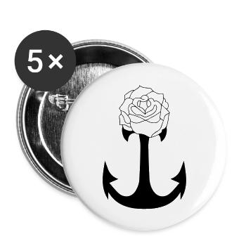 Ancre & Rose Tattoo - Buttons groß 56 mm (5er Pack) - Weiß - Vorne