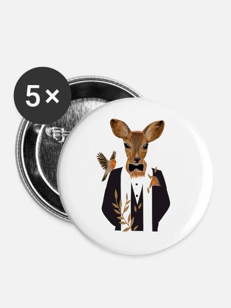 Reh im Smoking - Buttons groß 56 mm (5er Pack) - Weiß