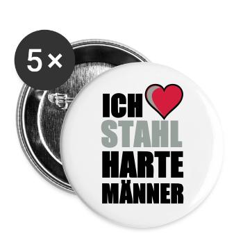 Stahlharte Männer Geschenk - Buttons groß 56 mm (5er Pack) - Weiß - Vorne